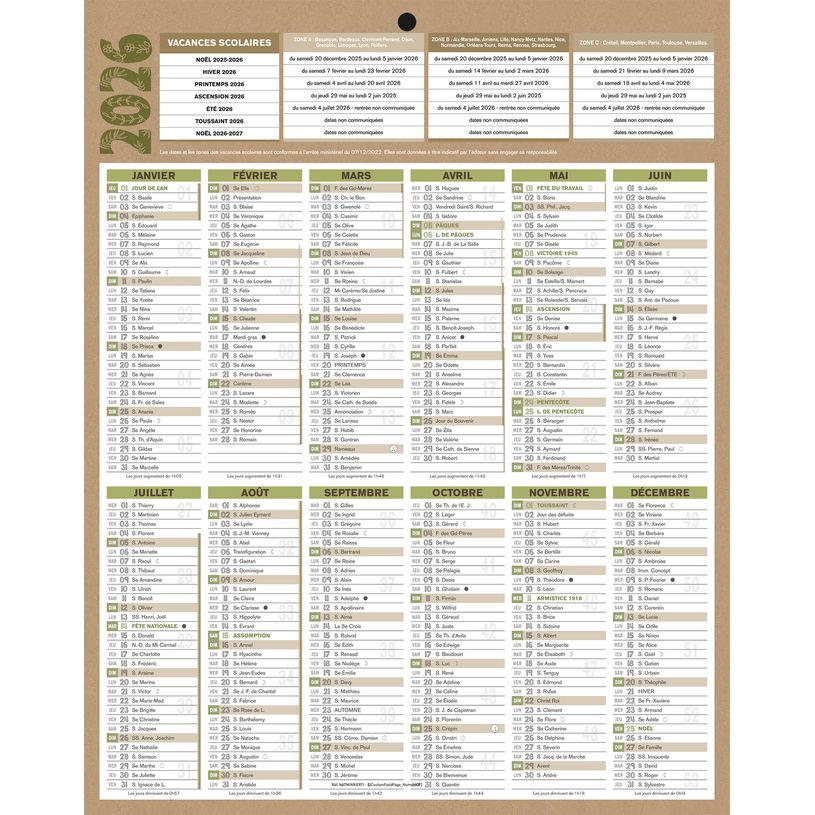 3592930026641-Calendrier bancaire année civile BOUCHUT "NATURA ANNUEL VERTICAL" 21*26,5 cm beige--0