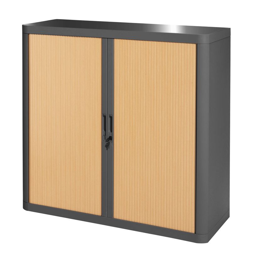 3660141929188-Armoire mi-haute à rideaux EASY OFFICE - 110 x 104 x 41,5 cm - Corps et poignée anthracite - Rideaux --0