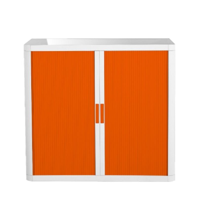 3660141929102-Armoire basse à rideaux EASY OFFICE - 110 x 104 x 41,5 cm - Corps blanc - Rideaux et poign-P_79362554_1-0