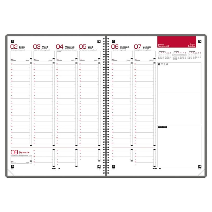 3147284770216-Agenda à élastique Office - 1 semaine sur 2 pages - 15 x 21 cm - gris/rouge - Oxford-P_79370346_2-1