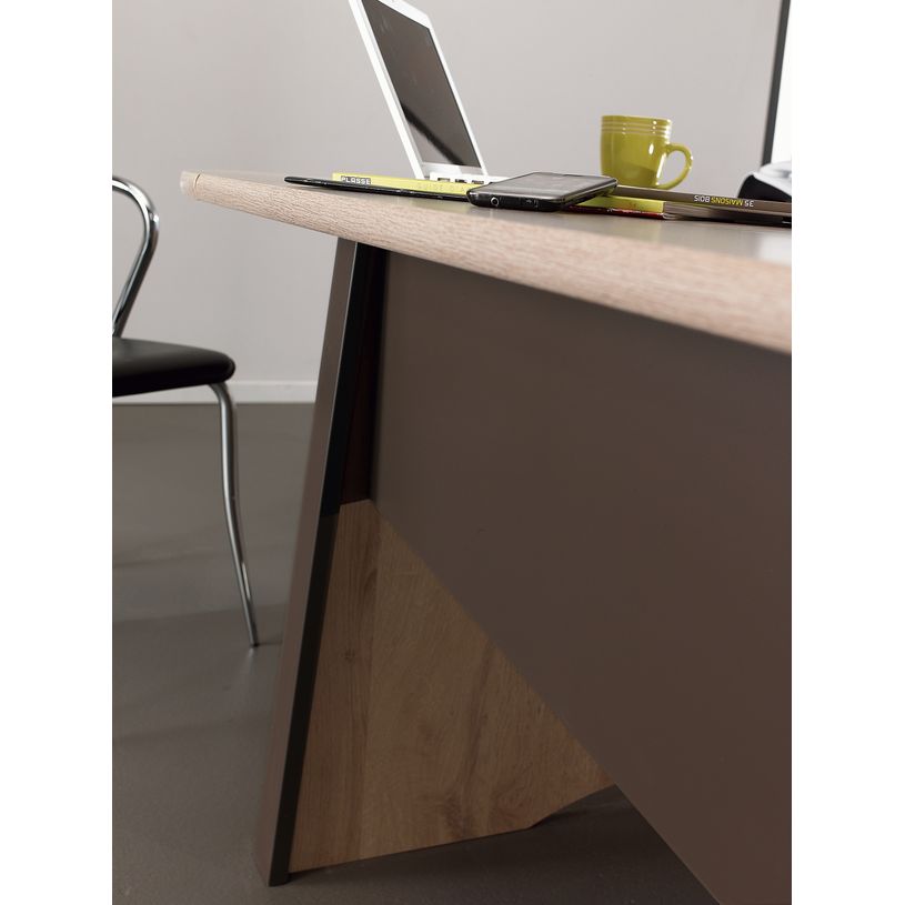 3483600448361-Bureau MAMBO - 140 cm - Pieds panneaux - Chêne/chocolat-P_79381460_3-2