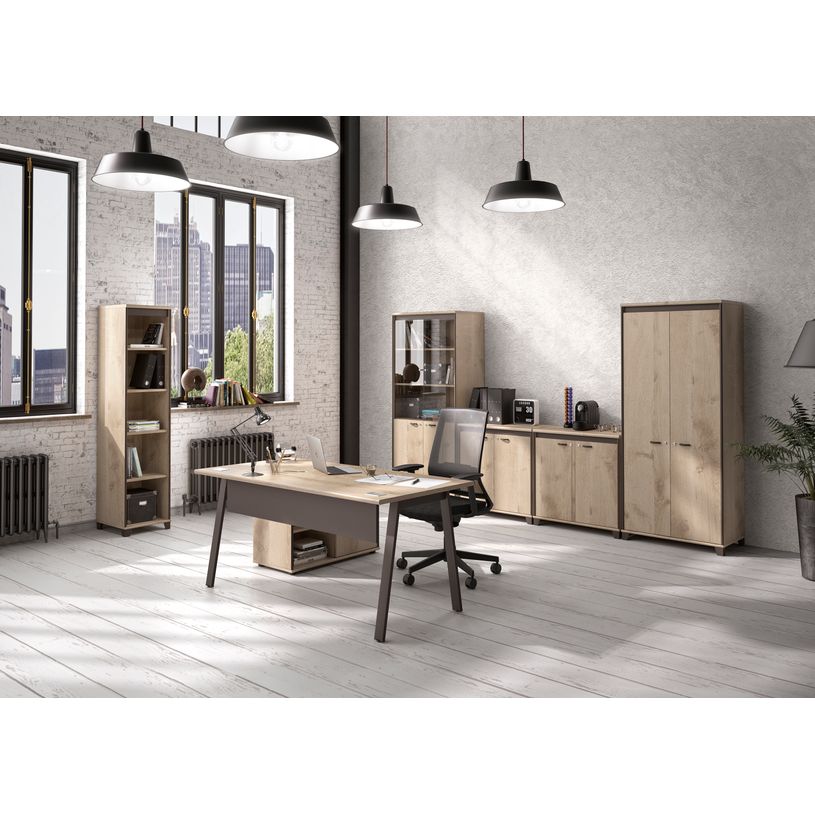 3483600448408-Rangement bas MAMBO - L80 x H82 x P46 - 2 portes - Chêne/chocolat-P_79381464_2-1