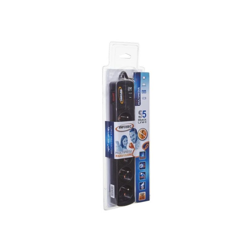 3700085612958-INFOSEC S5 Black Line II - Multiprise parafoudre 5 prises - parasurtenseur 2500 W-P_79388468_1-2