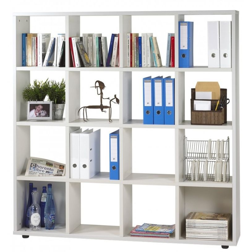 3253310130012-Bibliothèque CUBIC - L160 x H163 x P30 cm - 16 Cases - Blanc perle-P_79395818_1-0
