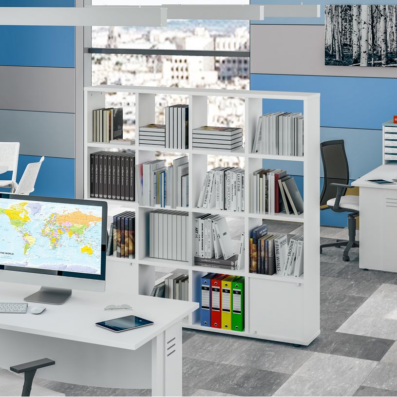 3253310130012-Bibliothèque CUBIC - L160 x H163 x P30 cm - 16 Cases - Blanc perle-P_79395818_2-1
