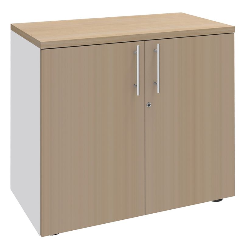 3253310146426-Armoire basse 2 Portes INEO/LEVEL/STEELY/WOODY - H72 x L80 x P47 - Corps blanc - Dessus et -P_79395839_1-0