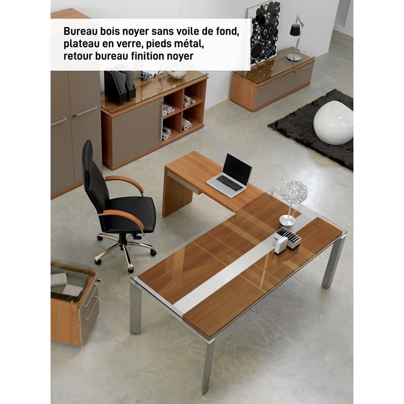 3483600174604-Bureau verre SLIVER - 190 cm - Pieds métal - Chêne fil et blanc-P_79397490_2-1