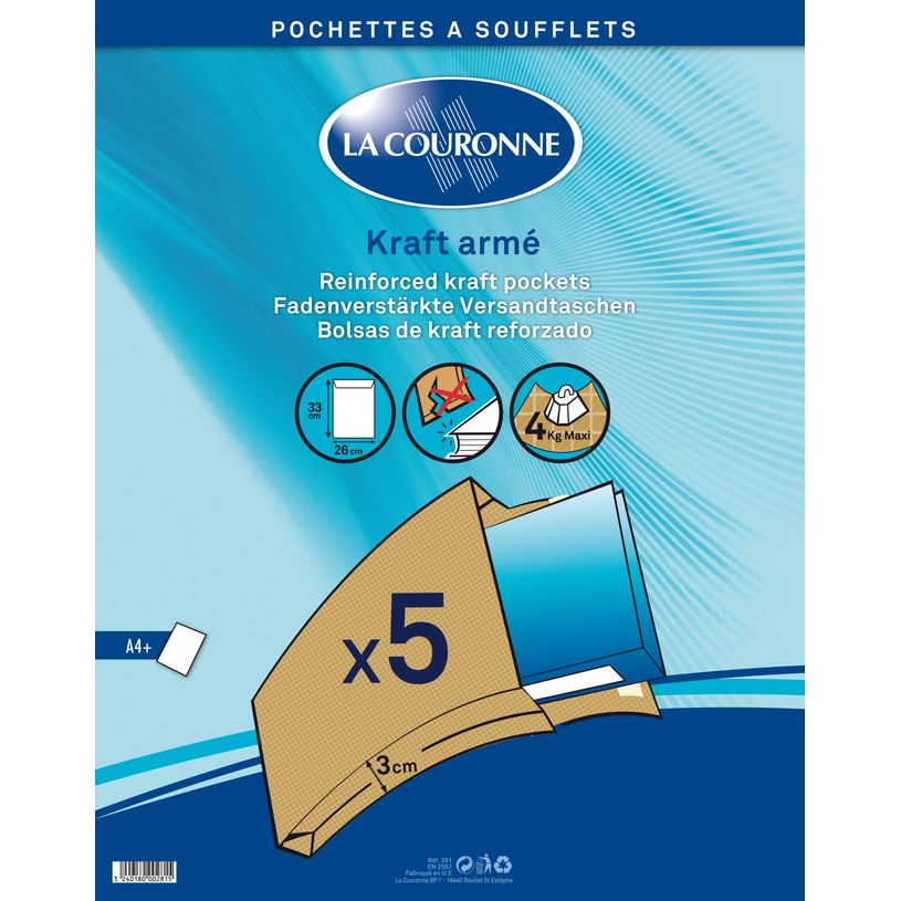 3240180002815-La Couronne - Enveloppe - 260 x 330 mm - avec bande (auto-adhésif) - brun - pack de 5-P_79399364_1-0