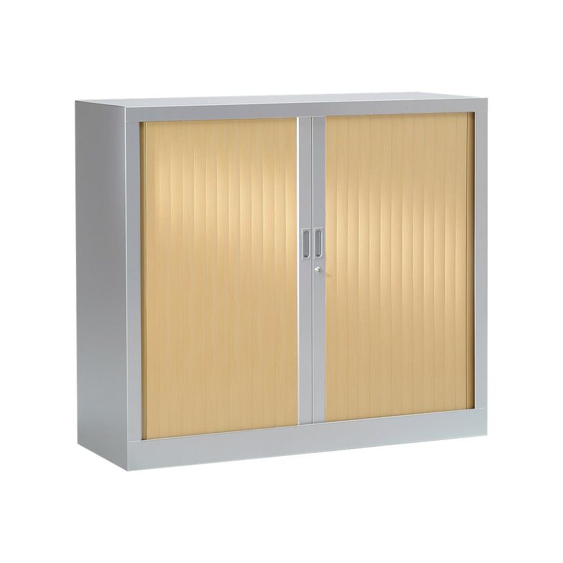 3219095805446-Armoire basse monobloc à rideaux GENERIC - 100 x 120 x 43 cm - aluminium/chêne clair-P_79401216_2-0