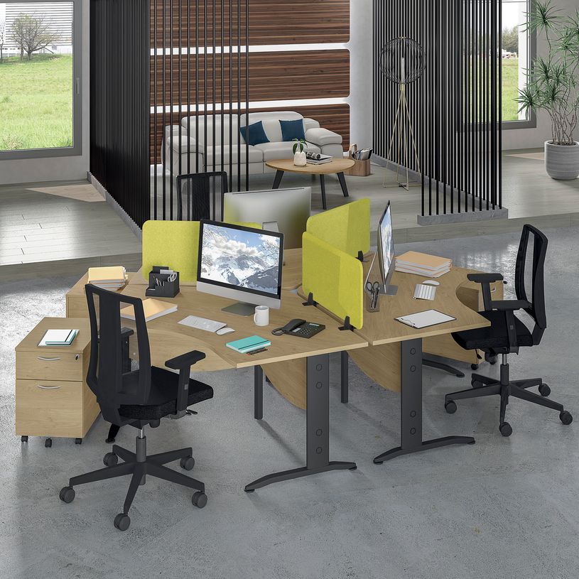 3253310150546-Bureau symétrique 120° IDRA - L185 cm - Pieds aluminium - plateau Blanc perle-P_79408683_5-1