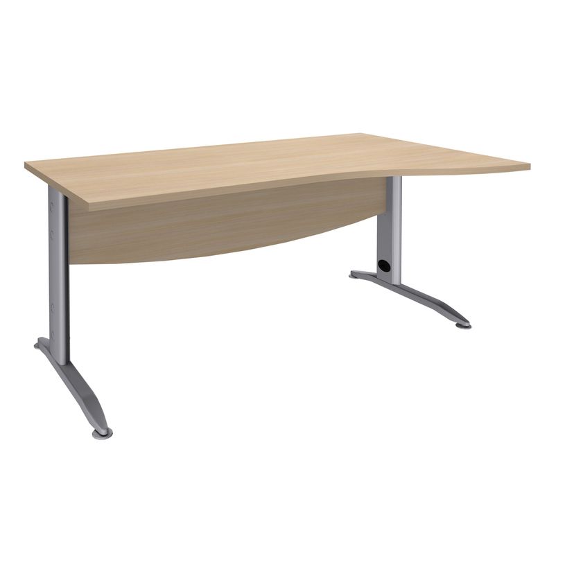3253310150737-Bureau droit IDRA - Vague à droite - L160 cm - Pieds alu - plateau imitation Chêne-P_79408702_1-0
