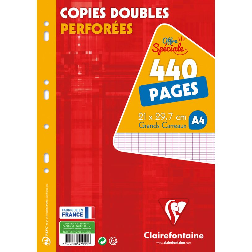 3329680479119-Clairefontaine - copies doubles - 440 pages - A4 - grands carreaux (Seyes) - perforées-P_79409983_1-0