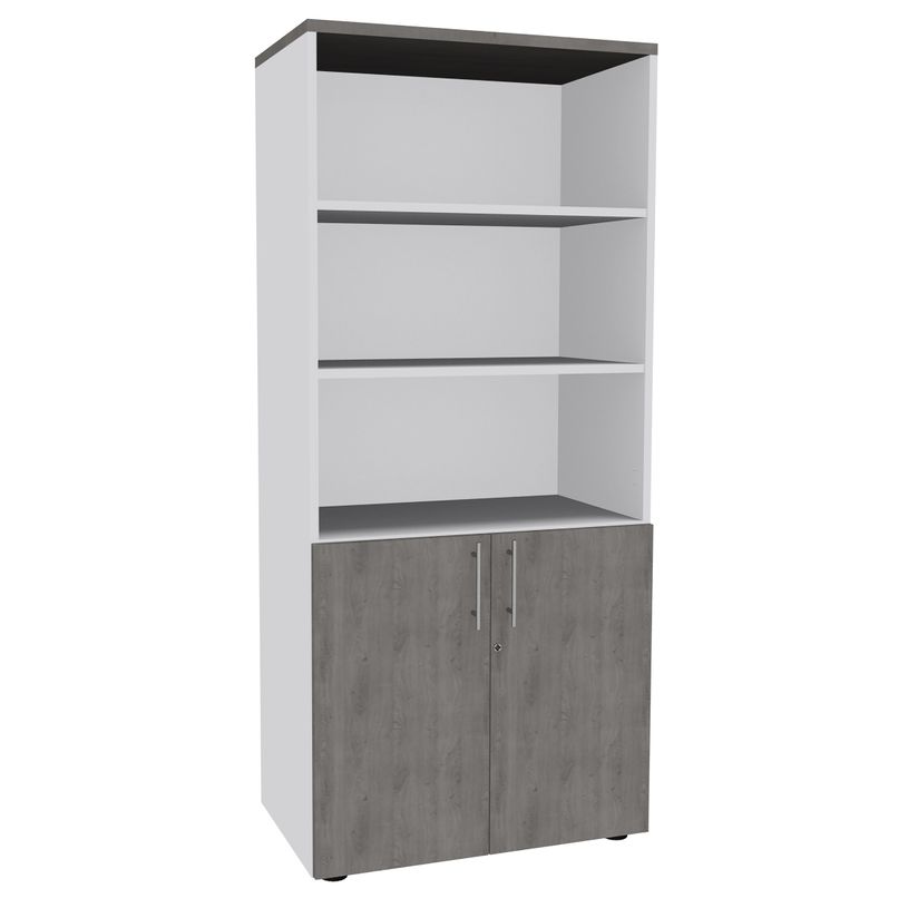 3253310161795-Bibliothèque IDRA/DUAL  avec 2 portes basses - L80 x H180 x P47 - Corps blanc - Portes et -P_79432193_1-0