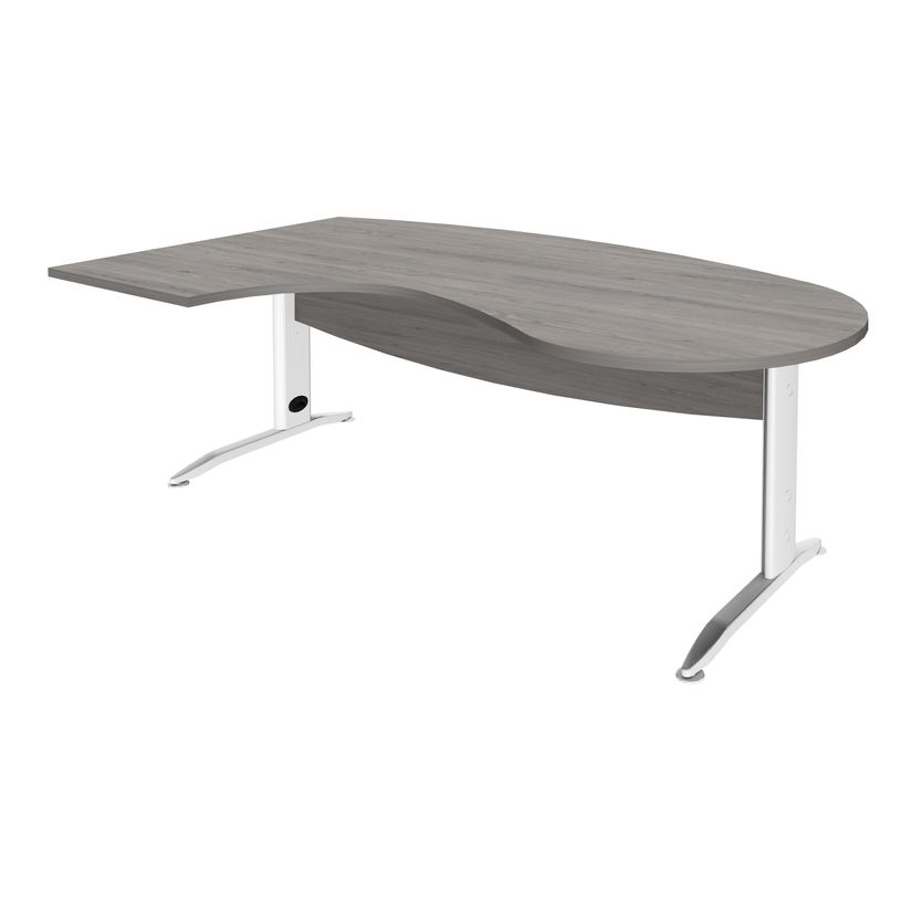3253310161405-Bureau compact manager retour à gauche IDRA - 200 cm - Pied blanc - Chêne gris (Pieds de renfort obligato-P_79432203_1-0