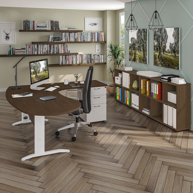 3253310161405-Bureau compact manager retour à gauche IDRA - 200 cm - Pied blanc - Chêne gris (Pieds de renfort obligato-P_79432203_5-1