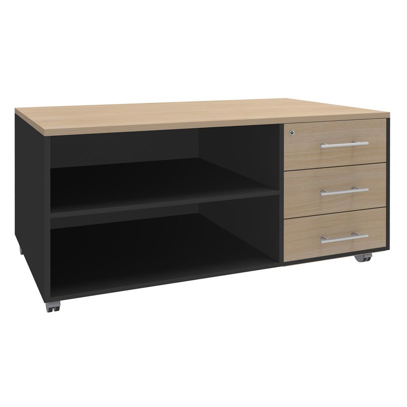 3253310154032-Console mobile LEVEL/STEELY/WOODY - L120 x H63 x P60 cm - 3 tiroirs - coté carbone - finition tiroirs et -P_79432443_1-0