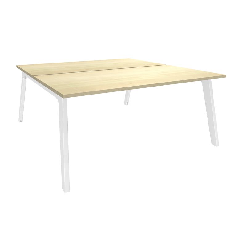 3253310162693-Bureau double STEELY - L140 cm - Double face Depart - Pieds blanc - plateau imitation Erabl-P_79432550_1-0
