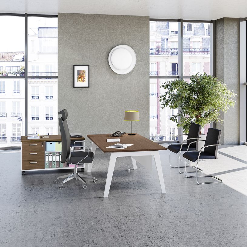 3253310163317-Bureau STEELY Manager - L180 x P100 x H72,5 cm - plateau imitation Chêne clair - Pieds bla-P_79432612_3-1