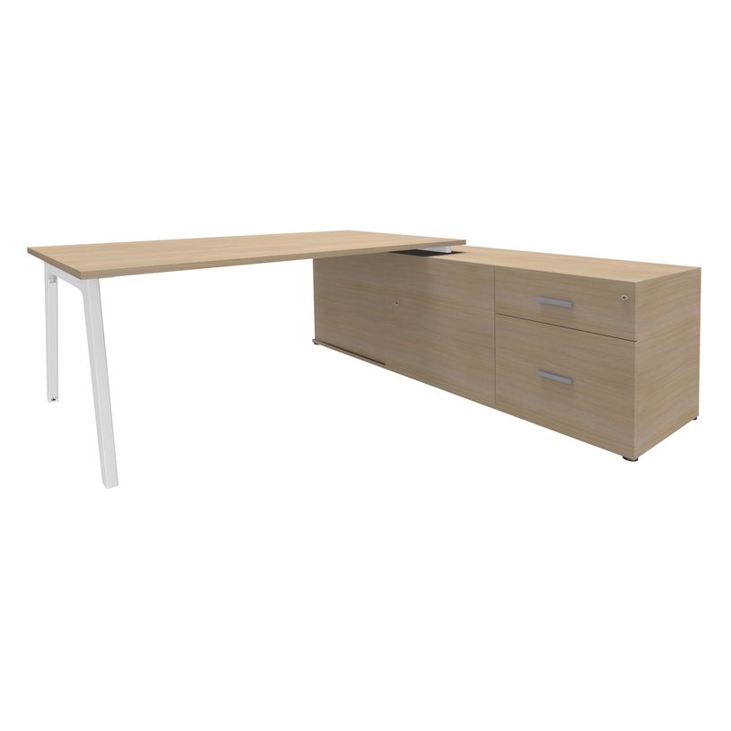 3253310163355-Bureau STEELY Manager - L180 x P100 x H72,5 cm - console retour à droite (2 tiroirs) L200 x P60 x H72,5 cm - pieds blanc - p-P_79432616_1-0