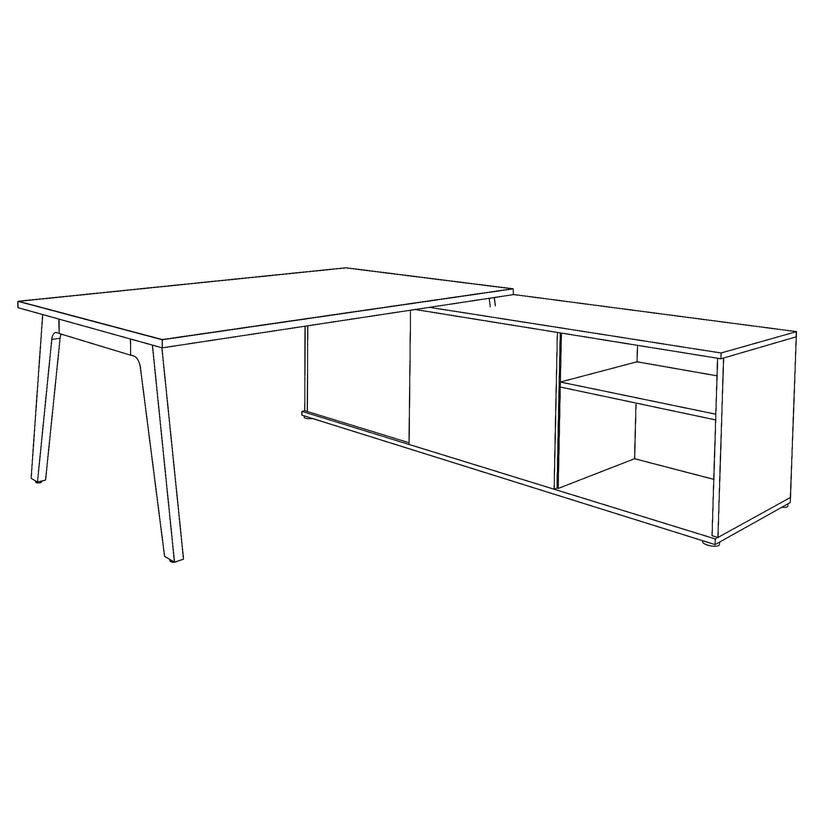 3253310163355-Bureau STEELY Manager - L180 x P100 x H72,5 cm - console retour à droite (2 tiroirs) L200 x P60 x H72,5 cm - pieds blanc - p-P_79432616_4-3