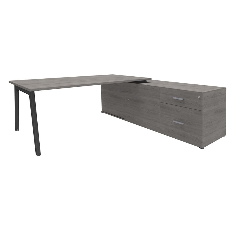 3253310163386-Bureau STEELY Manager - L180 x P100 x H72,5 cm - console retour à droite (2 tiroirs) L200 x P60 x H72,5 cm - pieds carbone - -P_79432619_1-0