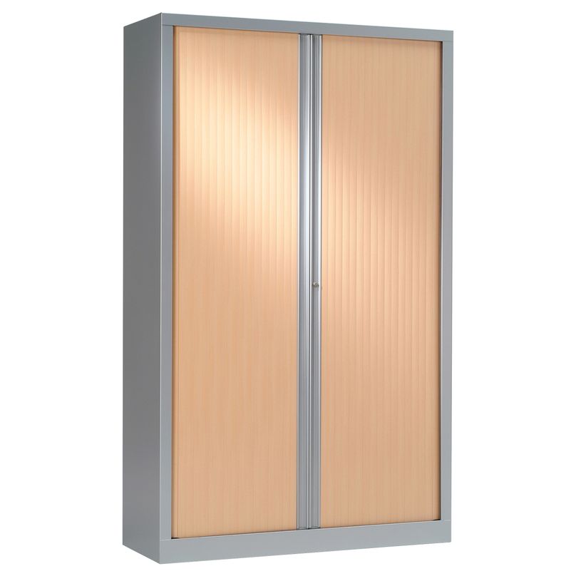 3219096910385-Armoire haute monobloc à rideaux ETIC - 198 x 120 cm - aluminium/imitation hêtre-P_79433031_1-0