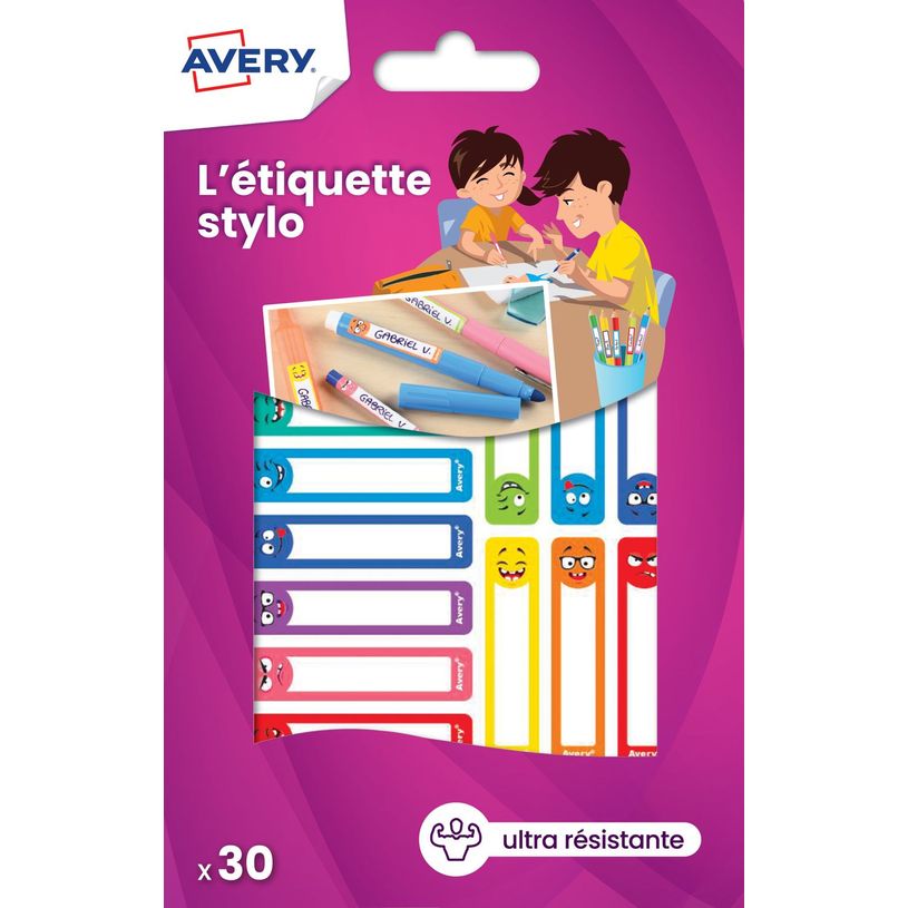 5014702135286-Avery - 30 Étiquettes adhésives pour stylos - 50 x 10 mm - Smiley-P_79436621_2-0