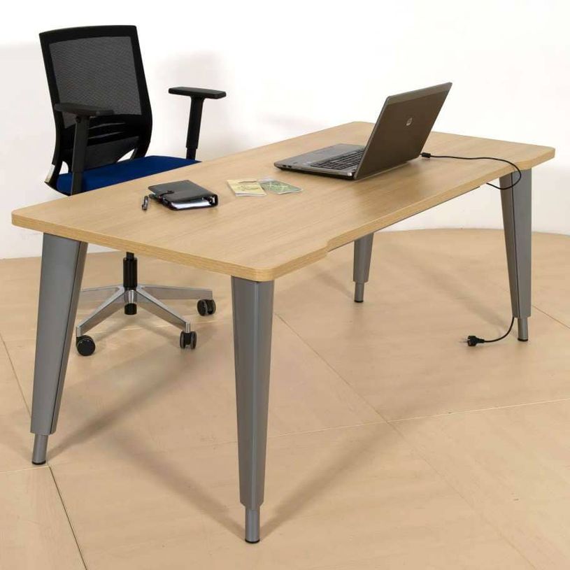 2012349454527-Bureau EVIDENCE - 160 cm - Pieds anthracites - Plateau imitation hêtre-P_79441307_1-0