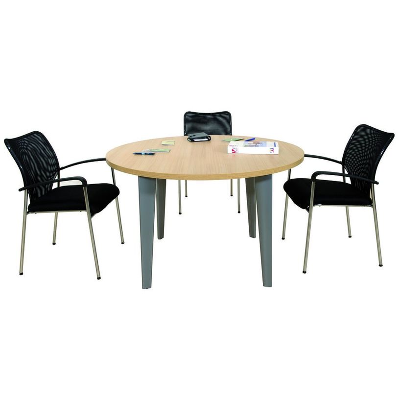 2012349456620-Table de réunion ronde EVIDENCE - 120 cm - Pieds anthracites - Plateau imitation hêtre-P_79441412_1-0