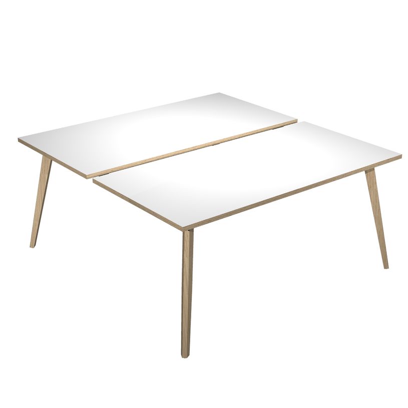 2012349512579-Bureau Bench LEONARDO - L120 x H74 x P168 - Pieds bois - Blanc chants chêne-P_79441769_1-0