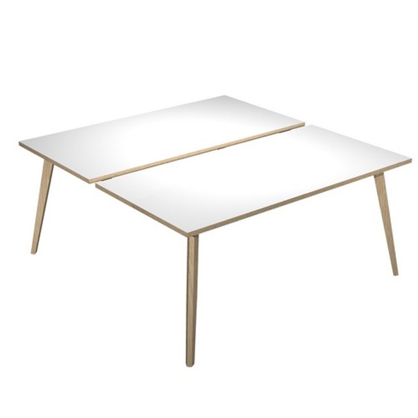 2012349512616-Bureau Bench LEONARDO - L160 x H74 x P168 - Pieds bois - Blanc chants chêne-P_79441771_1-0