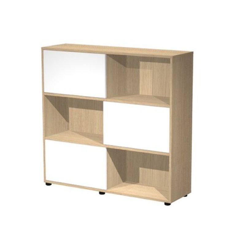 2012349515167-Bibliothèque mi-haute TETRIS  - L120 x H116,2 x P35 - Corps chêne - Portes anthracite-P_79441898_1-0